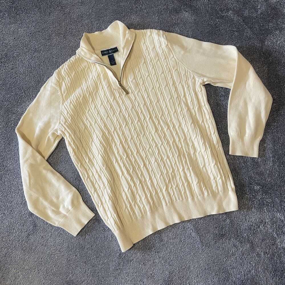 Karen Scott Womens Large Light Yellow Long Sleeve Collared Knit Pullover Sweater